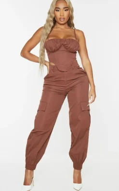 Sale PrettyLittleThing Shape Cargo Ruched Underbust Corset Chocolate Brown