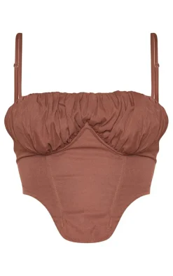 Sale PrettyLittleThing Shape Cargo Ruched Underbust Corset Chocolate Brown