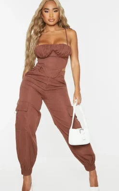 Discount PrettyLittleThing Shape Cargo Cuffed Sweatpants Chocolate Brown