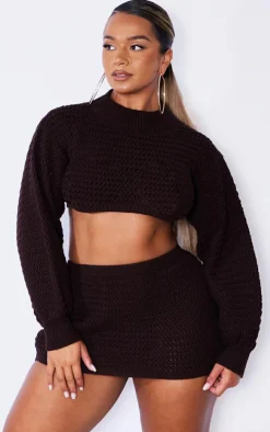 PrettyLittleThing Knitted Tops*Shape Knitted Long Sleeve High Neck Crop Top