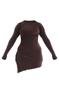 Shape Slinky Long Sleeve Ruched Side Frill Hem Bodycon Dress-PrettyLittleThing Best