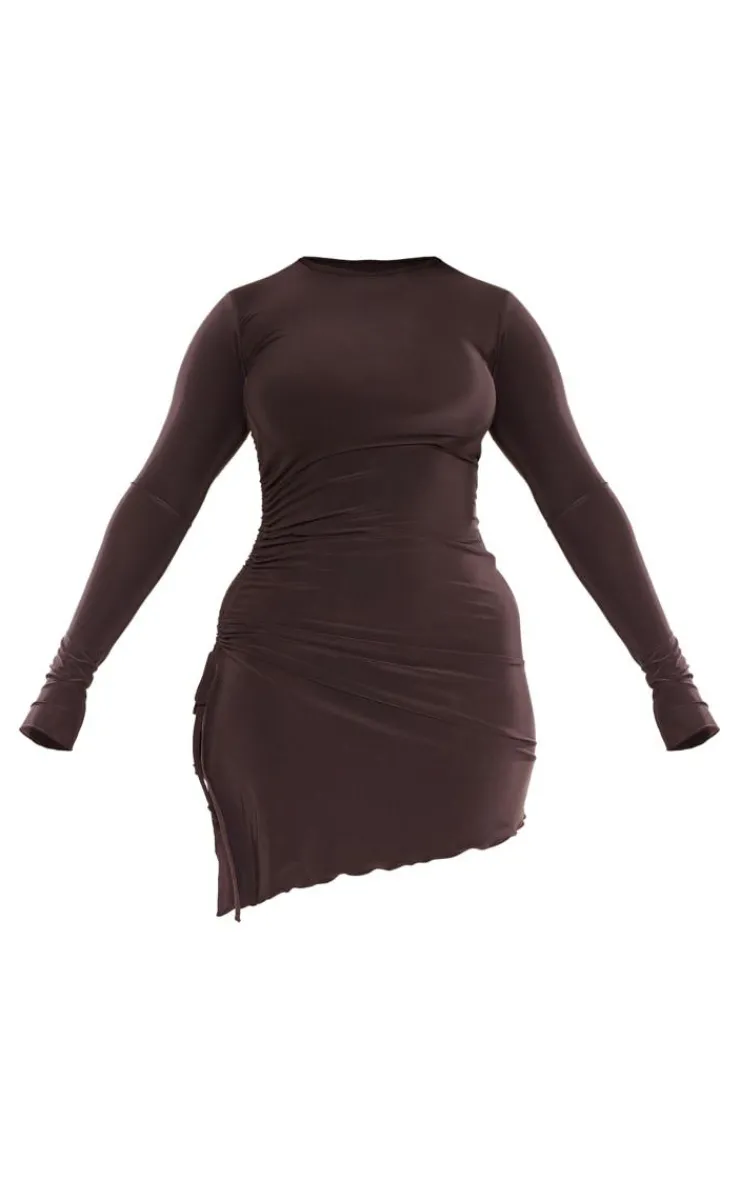 Shape Slinky Long Sleeve Ruched Side Frill Hem Bodycon Dress-PrettyLittleThing Best