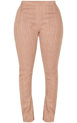 PrettyLittleThing Shape Chocolate Brushed Rib Side Split Leggings Chocolate.