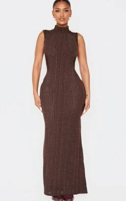 Shape Chocolate Brushed Rib High Neck Open Back Maxi Dress-PrettyLittleThing Best