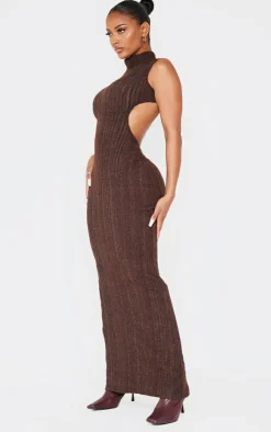 Shape Chocolate Brushed Rib High Neck Open Back Maxi Dress-PrettyLittleThing Best