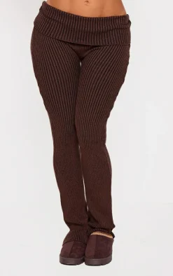 Clearance PrettyLittleThing Shape Chocolate Fold Over Ribbed Flares Chocolate.