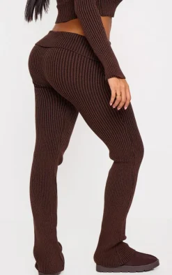 Clearance PrettyLittleThing Shape Chocolate Fold Over Ribbed Flares Chocolate.