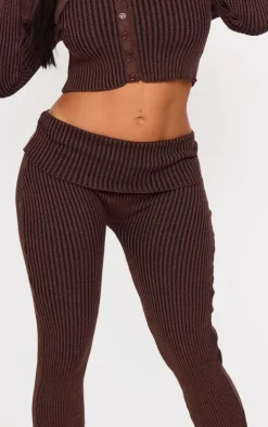 Clearance PrettyLittleThing Shape Chocolate Fold Over Ribbed Flares Chocolate.