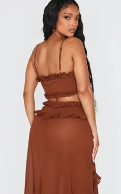 Shape Chocolate Frill Edge Cut Out Crop Top-PrettyLittleThing Clearance