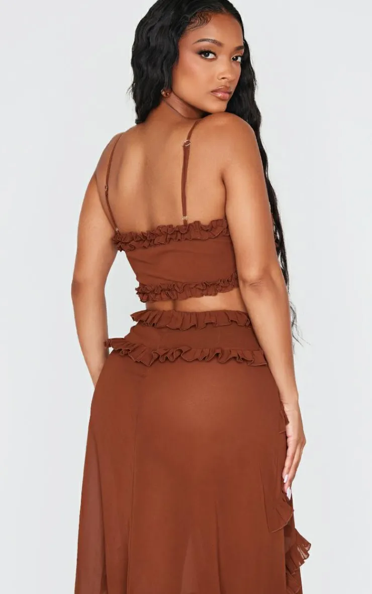 Shape Chocolate Frill Edge Cut Out Crop Top-PrettyLittleThing Clearance