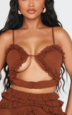 Shape Chocolate Frill Edge Cut Out Crop Top-PrettyLittleThing Clearance