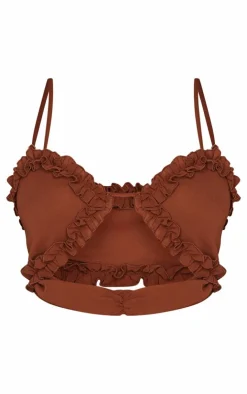 Shape Chocolate Frill Edge Cut Out Crop Top-PrettyLittleThing Clearance