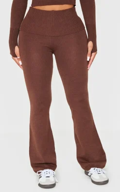 Hot PrettyLittleThing Shape Knitted Flare Pants Chocolate