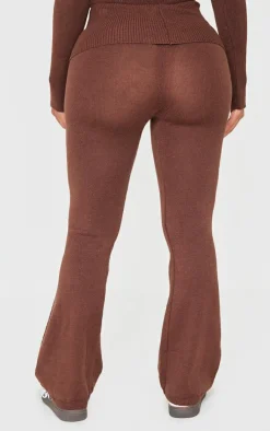 Hot PrettyLittleThing Shape Knitted Flare Pants Chocolate