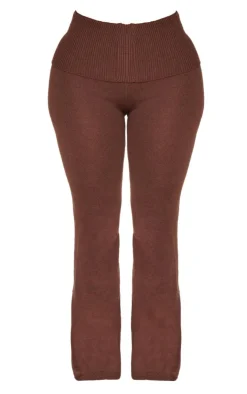 Hot PrettyLittleThing Shape Knitted Flare Pants Chocolate