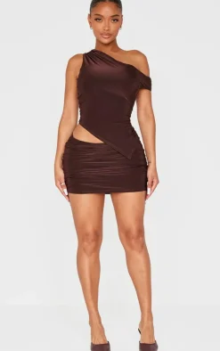 Sale PrettyLittleThing Shape Chocolate Mid Rise Bodycon Mini Skirt Chocolate.