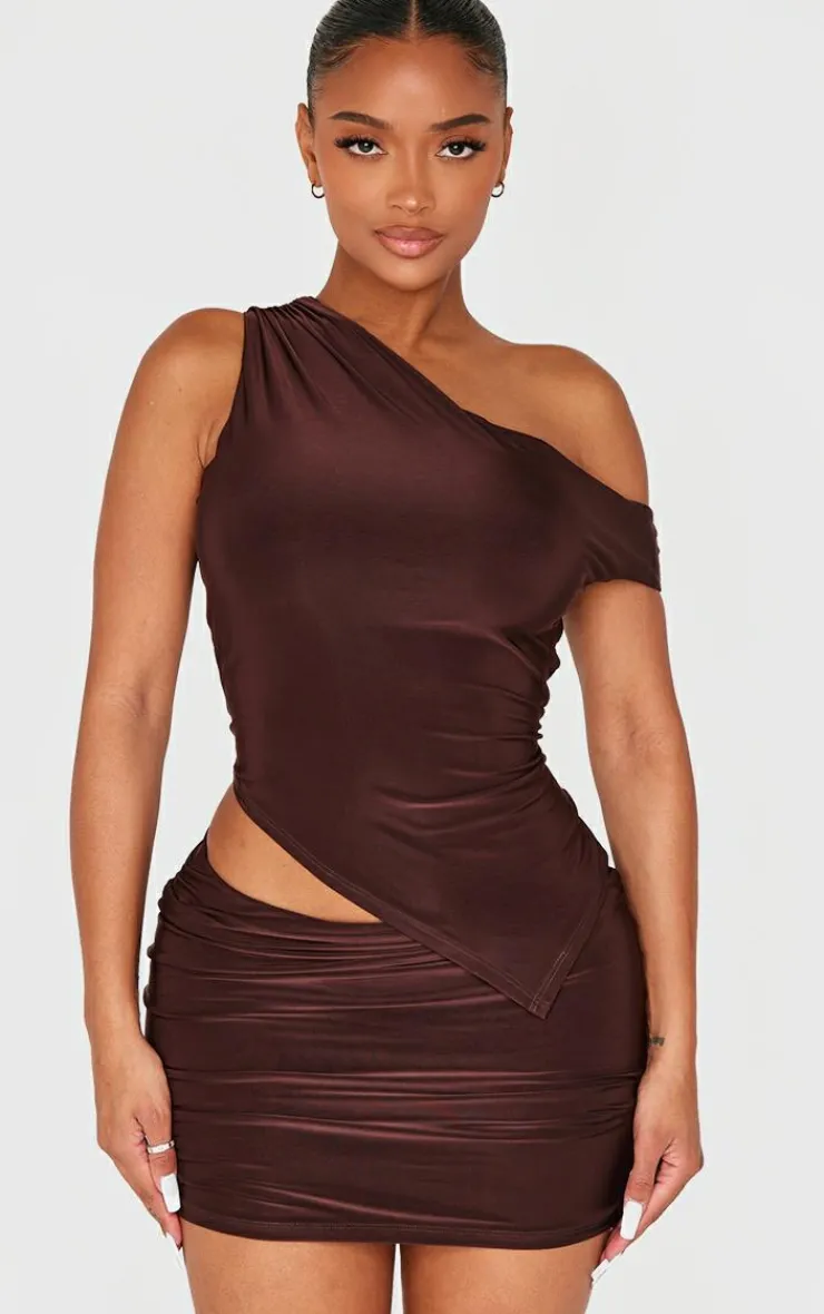 Sale PrettyLittleThing Shape Chocolate Mid Rise Bodycon Mini Skirt Chocolate.