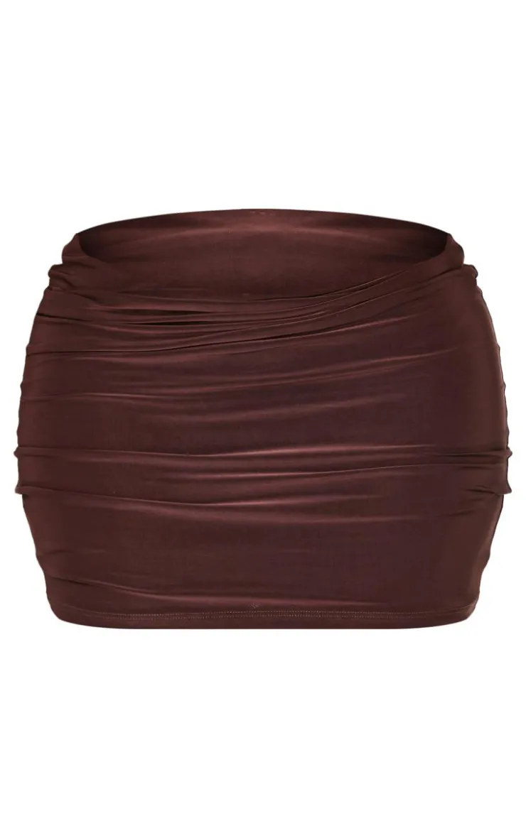 Sale PrettyLittleThing Shape Chocolate Mid Rise Bodycon Mini Skirt Chocolate.