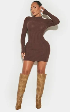 Shape Chocolate Rib Knit Mini Dress-PrettyLittleThing Clearance