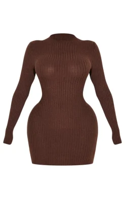 Shape Chocolate Rib Knit Mini Dress-PrettyLittleThing Clearance