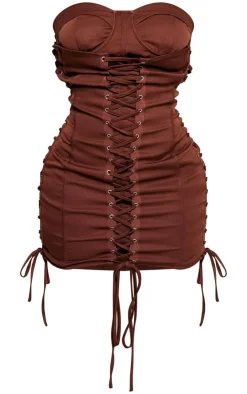 Shape Chocolate Woven Lace Up Corset Bandeau Bodycon Dress-PrettyLittleThing Best