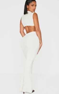 Shape Brushed Rib High Neck Open Back Maxi Dress-PrettyLittleThing Discount
