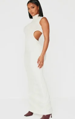 Shape Brushed Rib High Neck Open Back Maxi Dress-PrettyLittleThing Discount