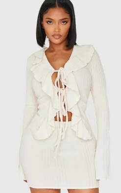 Clearance PrettyLittleThing Shape Brushed Rib Mini Skirt Cream