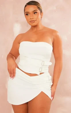 Best PrettyLittleThing Shape Buckle Detail Woven Mini Skirt Cream