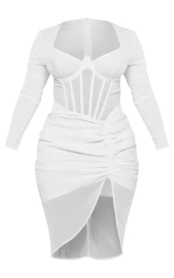 Shape Corset Detail Long Sleeve Ruched Midi Dress-PrettyLittleThing Online