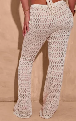 Discount PrettyLittleThing Shape Cut Out Textured Flare Pants Cream