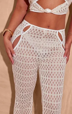 Discount PrettyLittleThing Shape Cut Out Textured Flare Pants Cream