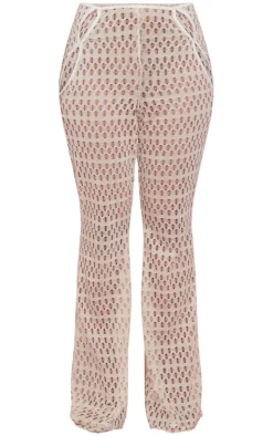 Discount PrettyLittleThing Shape Cut Out Textured Flare Pants Cream