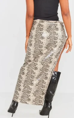 Shape Cream Faux Leather Snake Print Asymmetric Midaxi Skirt