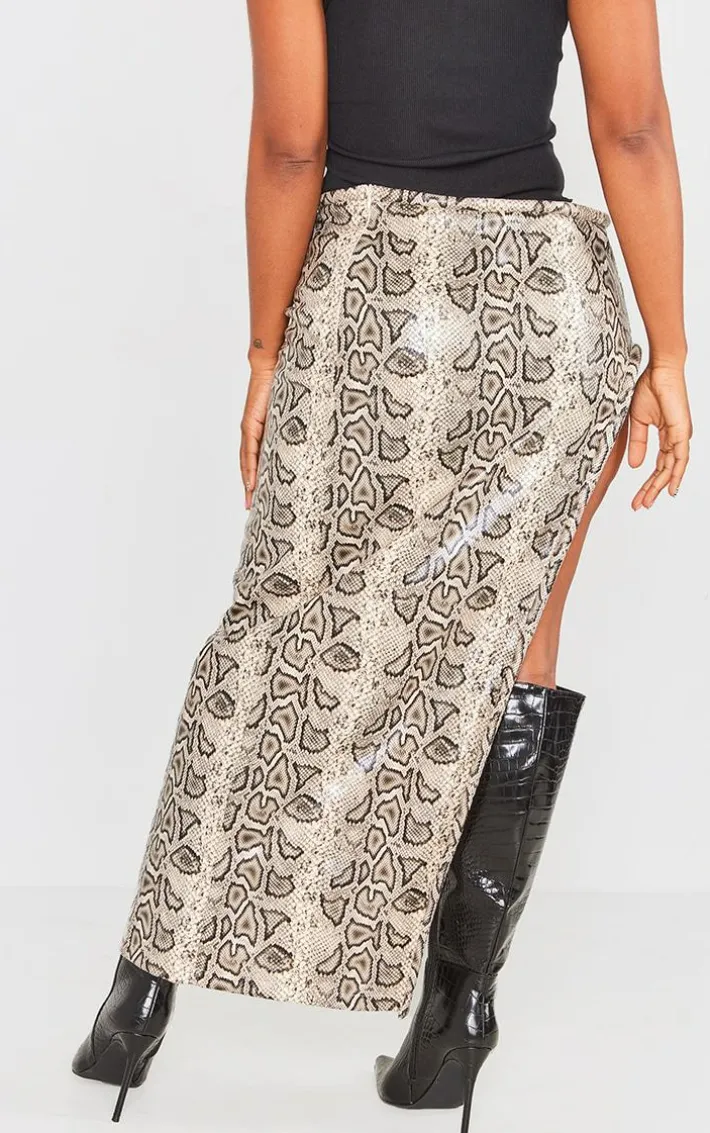 Shape Cream Faux Leather Snake Print Asymmetric Midaxi Skirt