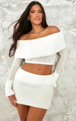 Outlet PrettyLittleThing Shape Fold Over Knitted Top Cream
