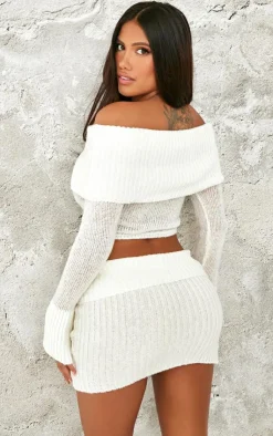 Outlet PrettyLittleThing Shape Fold Over Knitted Top Cream