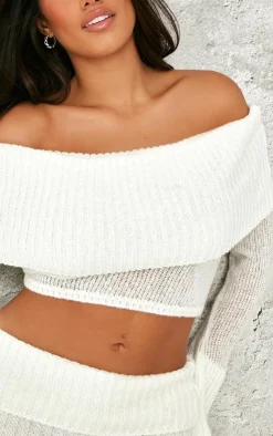 Outlet PrettyLittleThing Shape Fold Over Knitted Top Cream