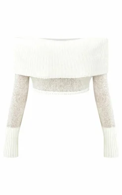 Outlet PrettyLittleThing Shape Fold Over Knitted Top Cream