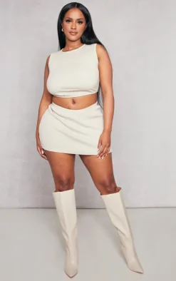 Outlet PrettyLittleThing Shape Heavy Rib Low Rise Micro Mini Skirt Cream