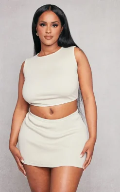 Outlet PrettyLittleThing Shape Heavy Rib Low Rise Micro Mini Skirt Cream
