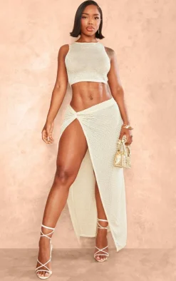 PrettyLittleThing Shape High Split Maxi Skirt Cream