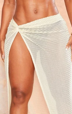 PrettyLittleThing Shape High Split Maxi Skirt Cream