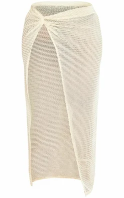 PrettyLittleThing Shape High Split Maxi Skirt Cream