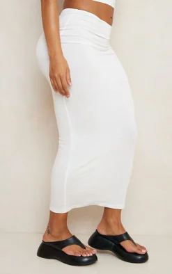 PrettyLittleThing Shape Jersey Low Waist Maxi Skirt Cream