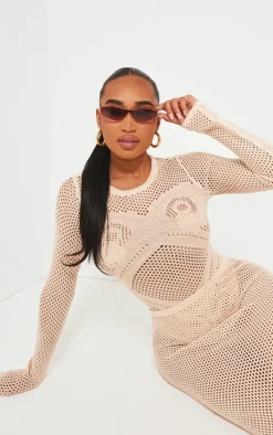 PrettyLittleThing Shape Knit Body Print Bodysuit Cream