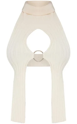 PrettyLittleThing Knitted Tops*Shape Knit Cut Out Ring Detail Crop Top