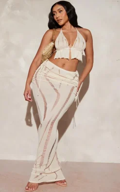 New PrettyLittleThing Shape Knit Ladder Detailed Halterneck Bralet Cream