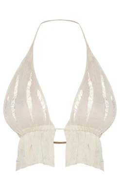 New PrettyLittleThing Shape Knit Ladder Detailed Halterneck Bralet Cream