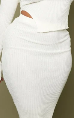 Best PrettyLittleThing Shape Knit Split Side Midaxi Skirt Cream